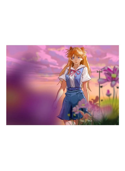 Neon Genesis Evangelion Redhead Twintails Canvas Print With Hidden Frame Pink/Blue/White 70x49cm