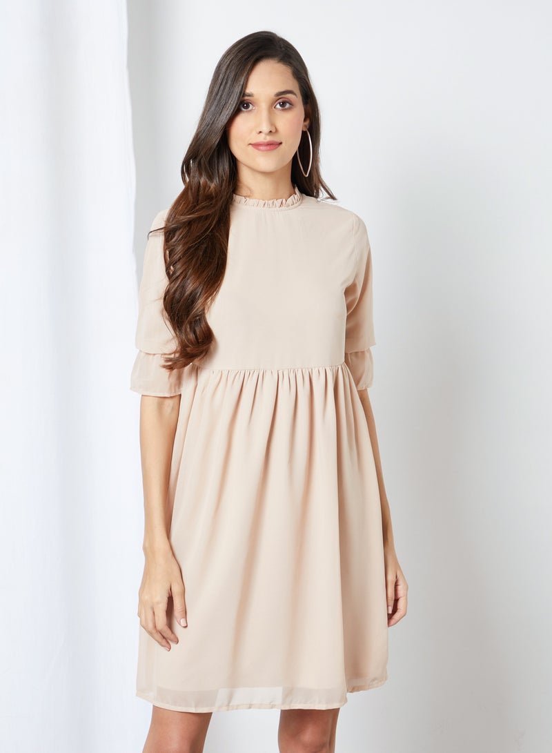 Chiffon Solid Design Dress Beige - v1604131972/N31896482V_3