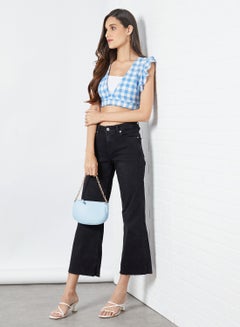 FOREVER 21 Check Print V-Neck Crop Top Blue/White  - Image 4