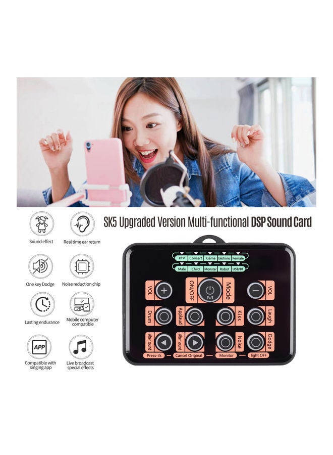 Sk5 Upgraded Version Multi-functional Dsp Sound Card Voice Changer With 8 Changing Voices 5 Atmosphere Effects Wireless Bt Accompaniment Universal For Mobile Phone And Computer