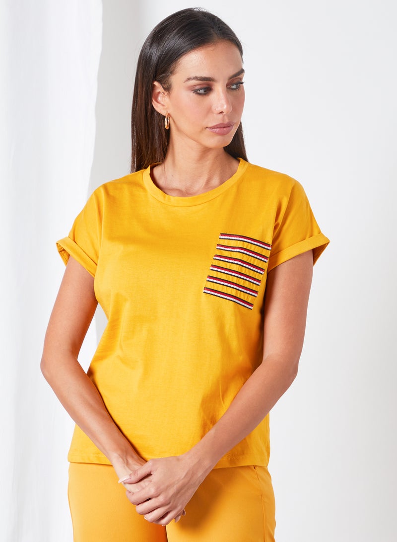 Miss Chase Contrast Pocket T-Shirt Yellow  - Image 1