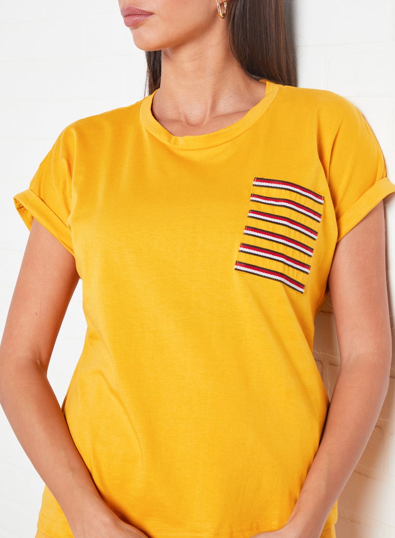 Miss Chase Contrast Pocket T-Shirt Yellow  - Image 3