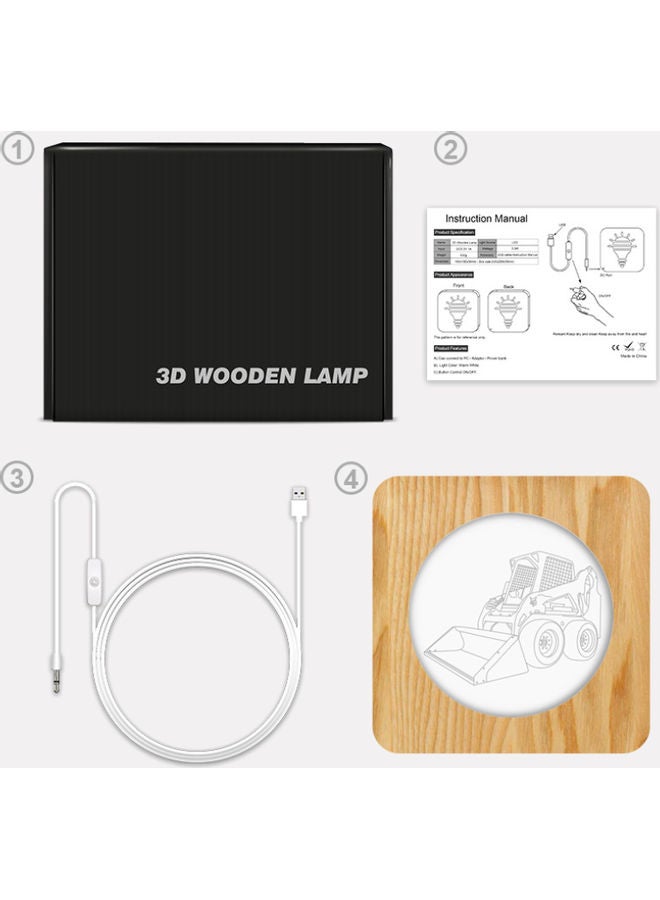 بيوينتي مصباح طاولة ليلي خشبي بطبعة جرافة وثلاثي الأبعاد أبيض دافئ 19x19سم - Image 4