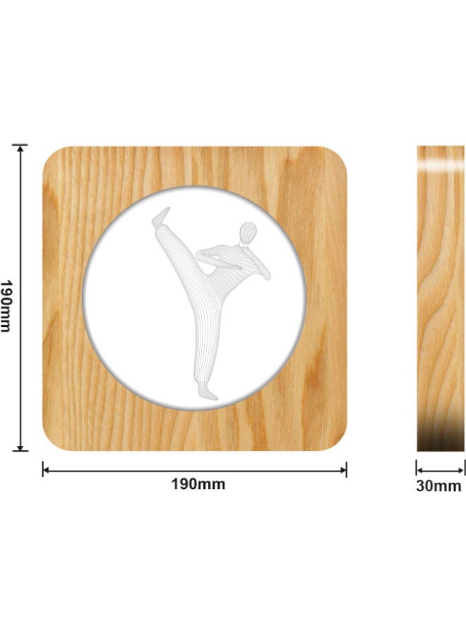بيوينتي مصباح طاولة ليلي ثلاثي الأبعاد مصنوع من الخشب بتصميم يمثل لاعب كونج فو أبيض دافئ 19x19x30سم - Image 2