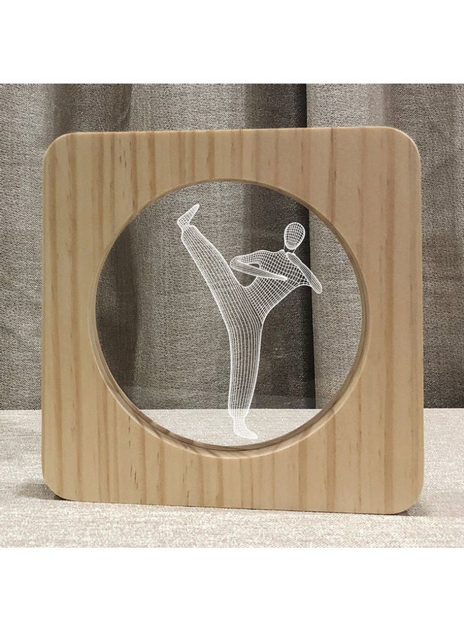 بيوينتي مصباح طاولة ليلي ثلاثي الأبعاد مصنوع من الخشب بتصميم يمثل لاعب كونج فو أبيض دافئ 19x19x30سم - Image 3