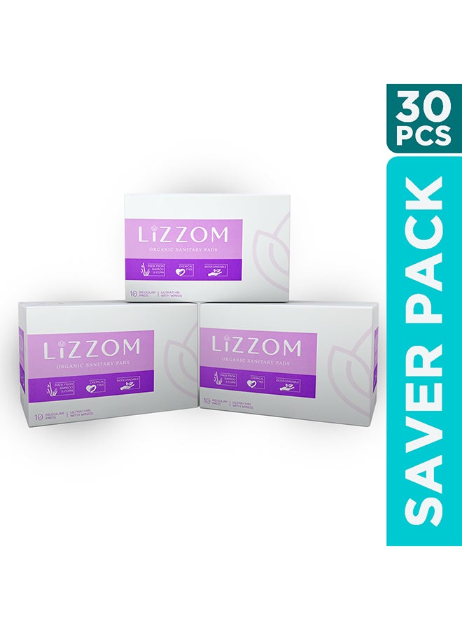 ليزوم فوط صحية عضوية بالأجنحة من 30 قطعة أبيض Regular - Image 1