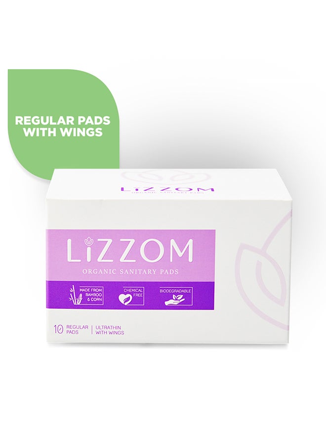 ليزوم فوط صحية بأجنحة من مواد عضوية ، 10-قطع أبيض Regular - Image 1