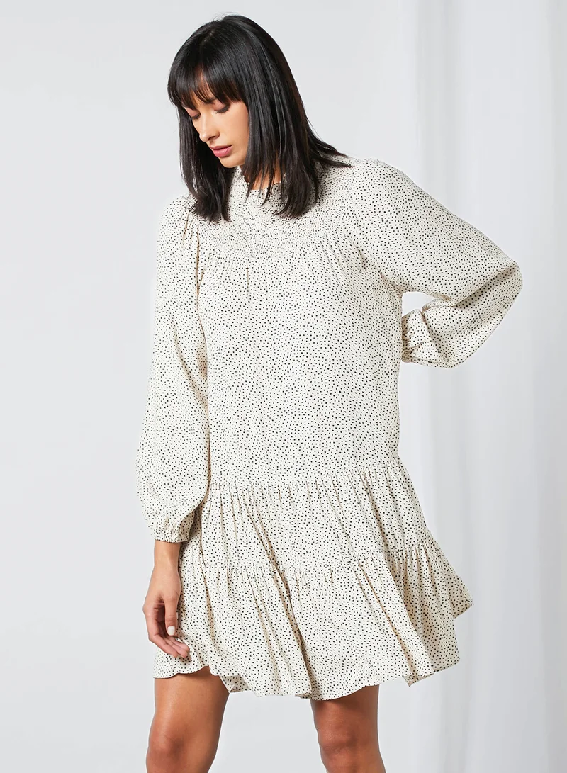 MANGO Valen Printed Long Sleeve Dress Off-White