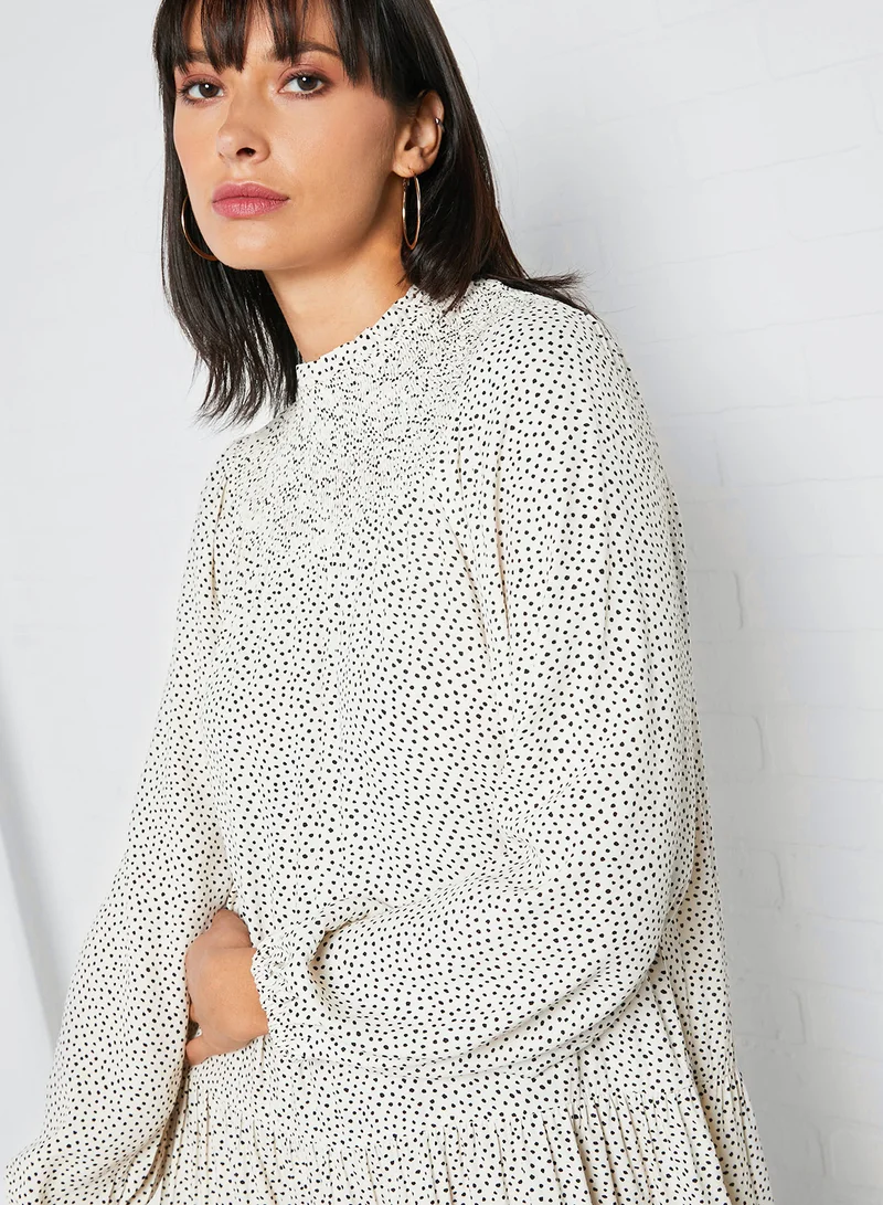 MANGO Valen Printed Long Sleeve Dress Off-White