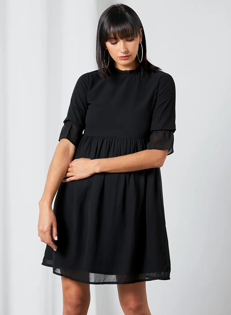 High Streets Round Neck Mini Dress Black