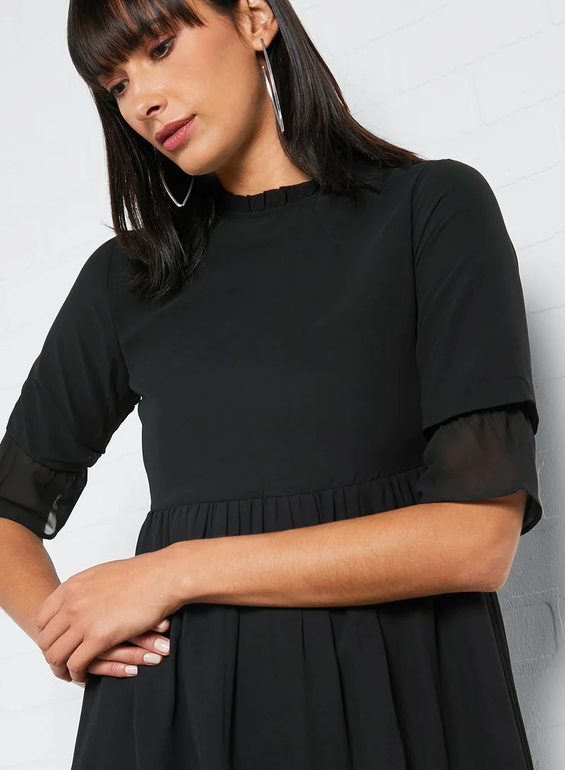 High Streets Round Neck Mini Dress Black