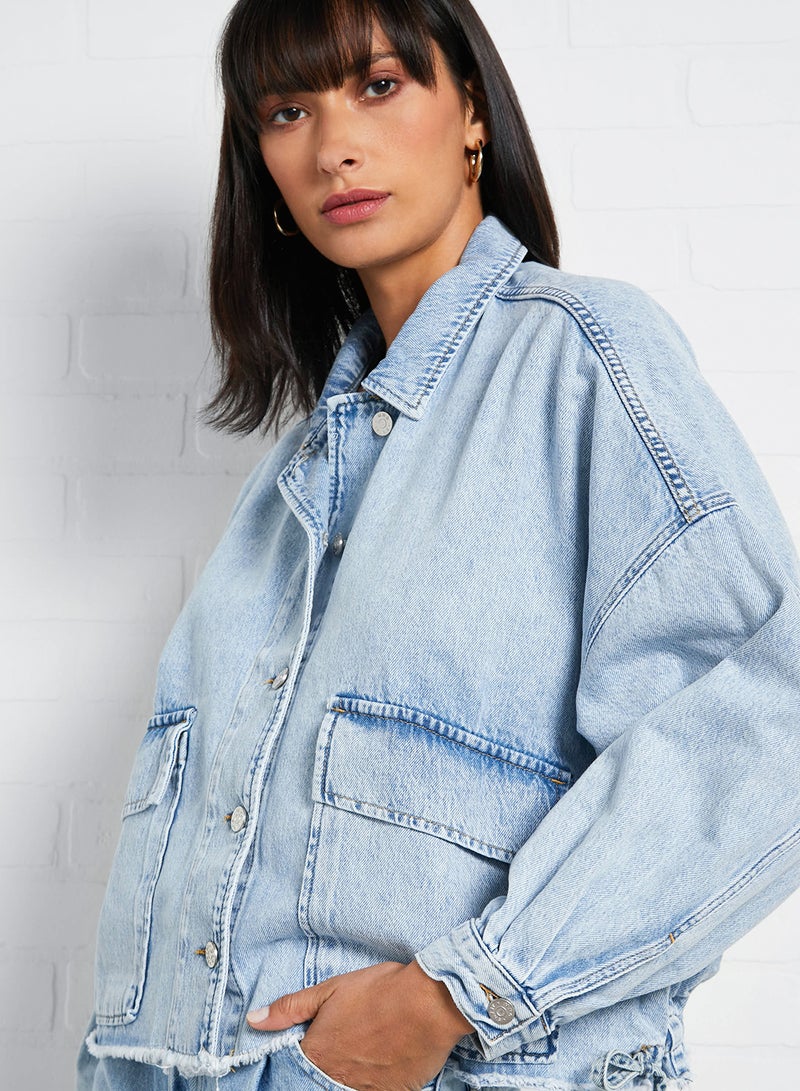 MANGO - Adjustable Waist Denim Jacket Blue - Image 1
