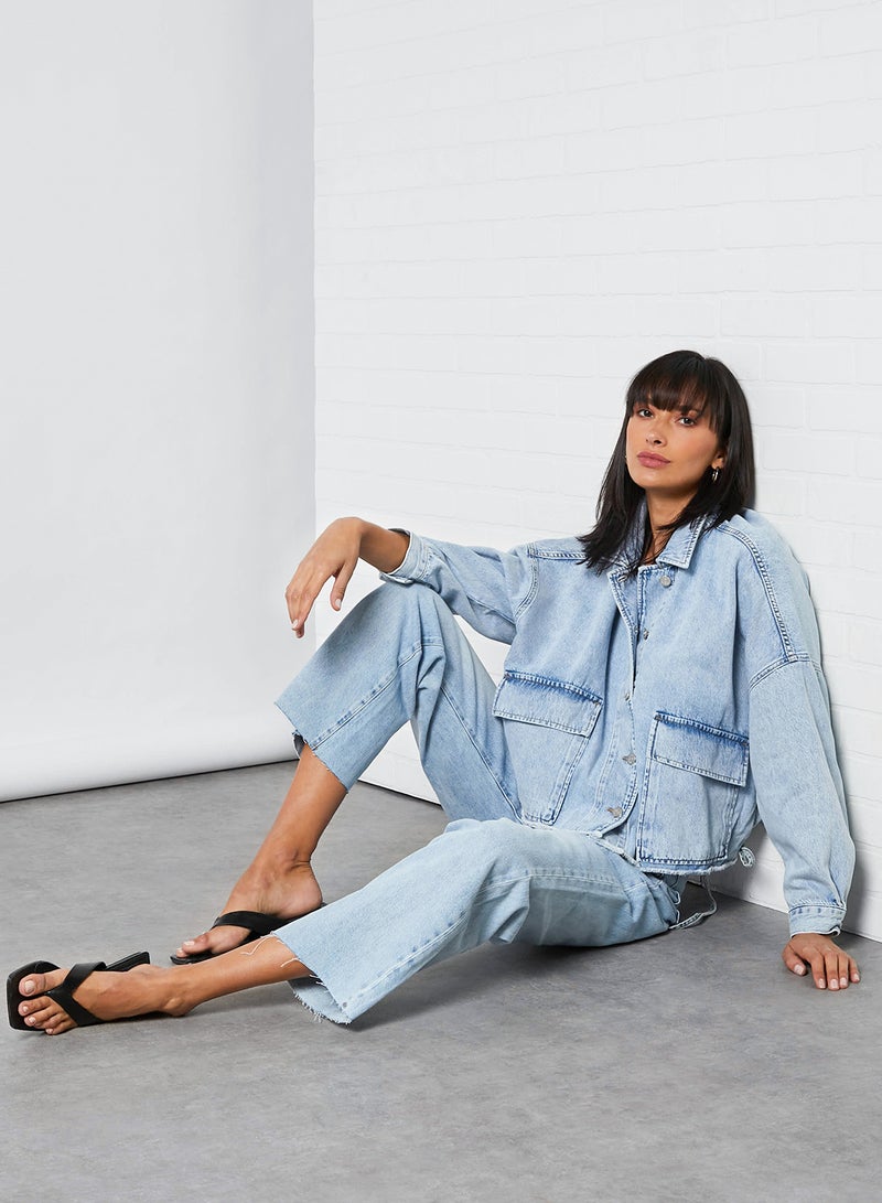 MANGO - Adjustable Waist Denim Jacket Blue - Image 1