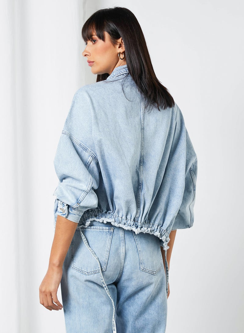 MANGO - Adjustable Waist Denim Jacket Blue - Image 1