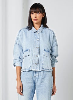 Adjustable Waist Denim Jacket Blue