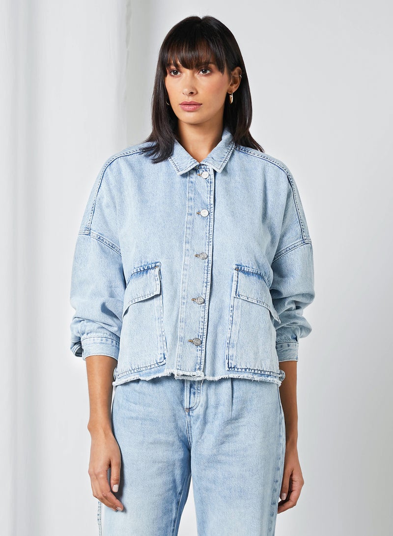 MANGO - Adjustable Waist Denim Jacket Blue - Image 1