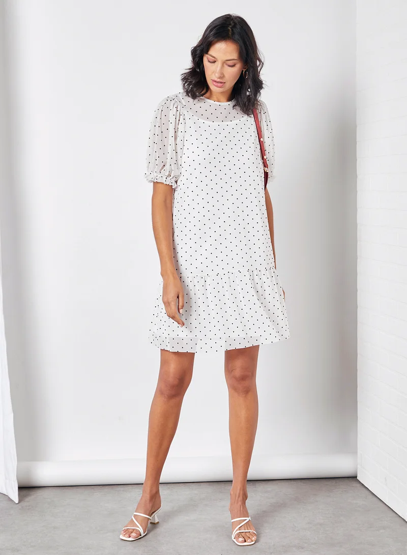 NOISY MAY June Polka Dot Frill Dress Bright White