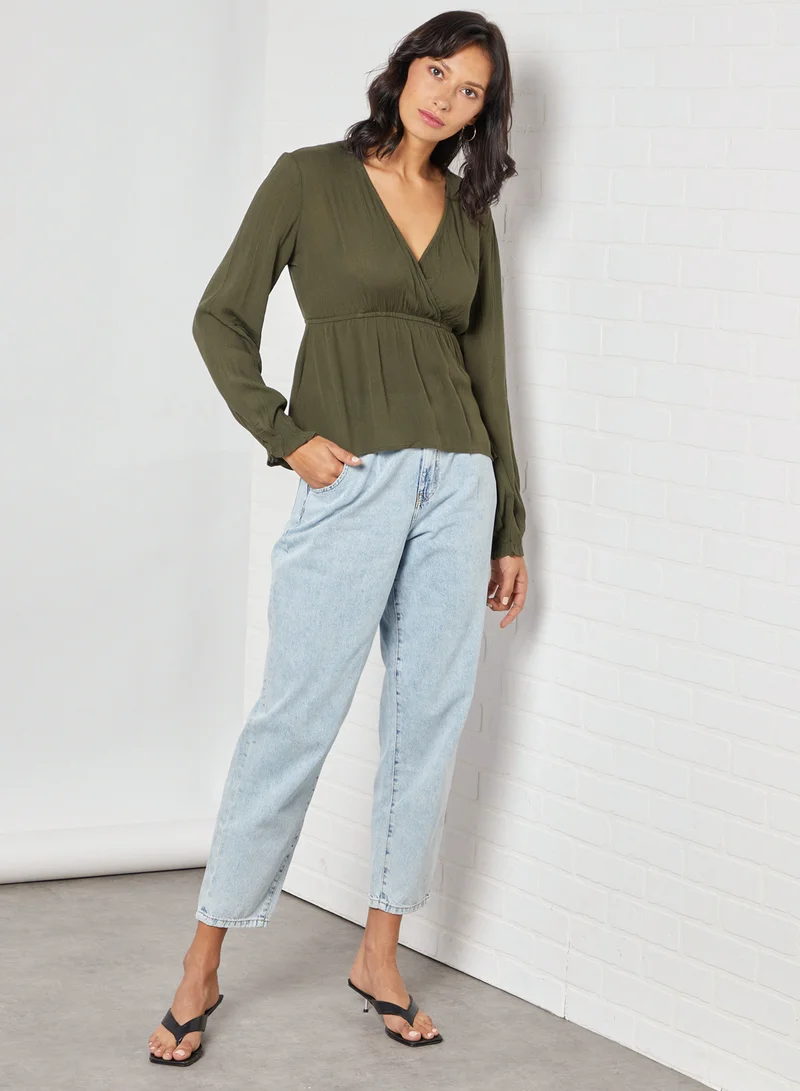 High Streets Solid Design Casual Wear Blouse Olive