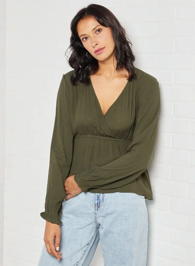 High Streets Solid Design Casual Wear Blouse Olive