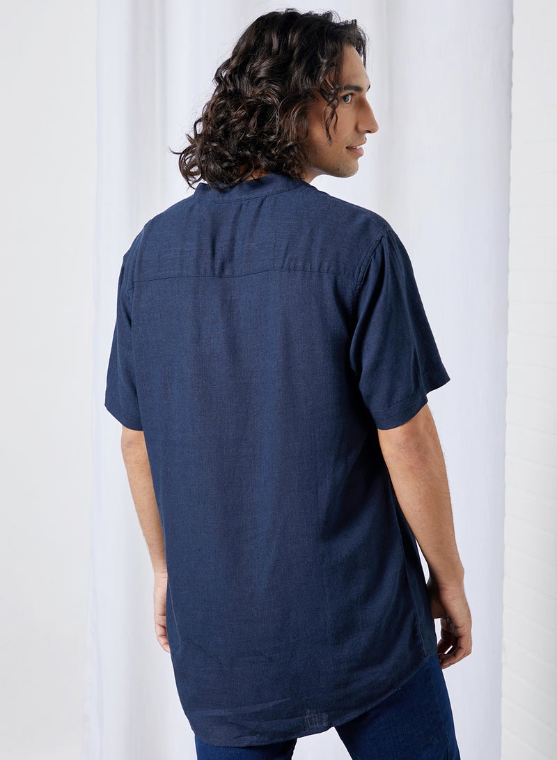 BRAVE SOUL Anglo Short Sleeve Shirt Rich Navy  - Image 3