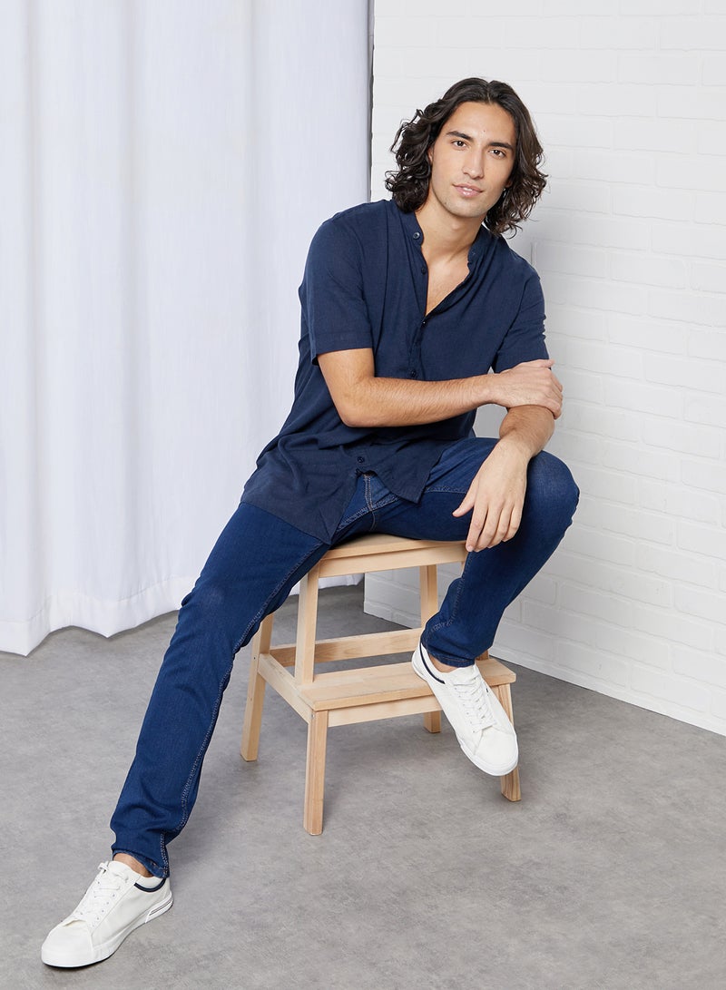 BRAVE SOUL Anglo Short Sleeve Shirt Rich Navy  - Image 4