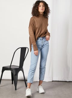 High Waist Cropped Straight Jeans Blue