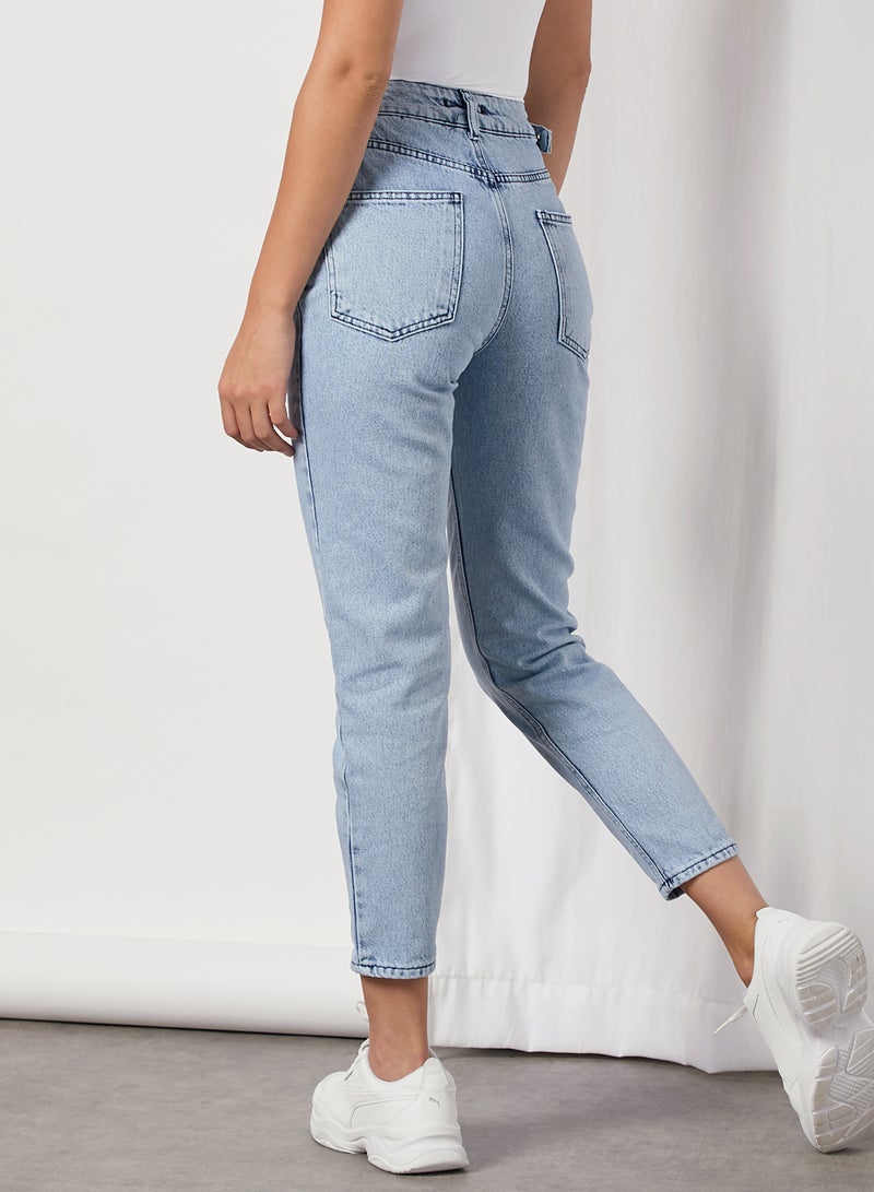 trendyol - High Waist Cropped Straight Jeans Blue - Image 1