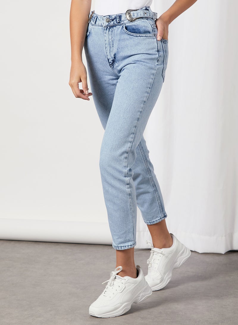 trendyol - High Waist Cropped Straight Jeans Blue - Image 1