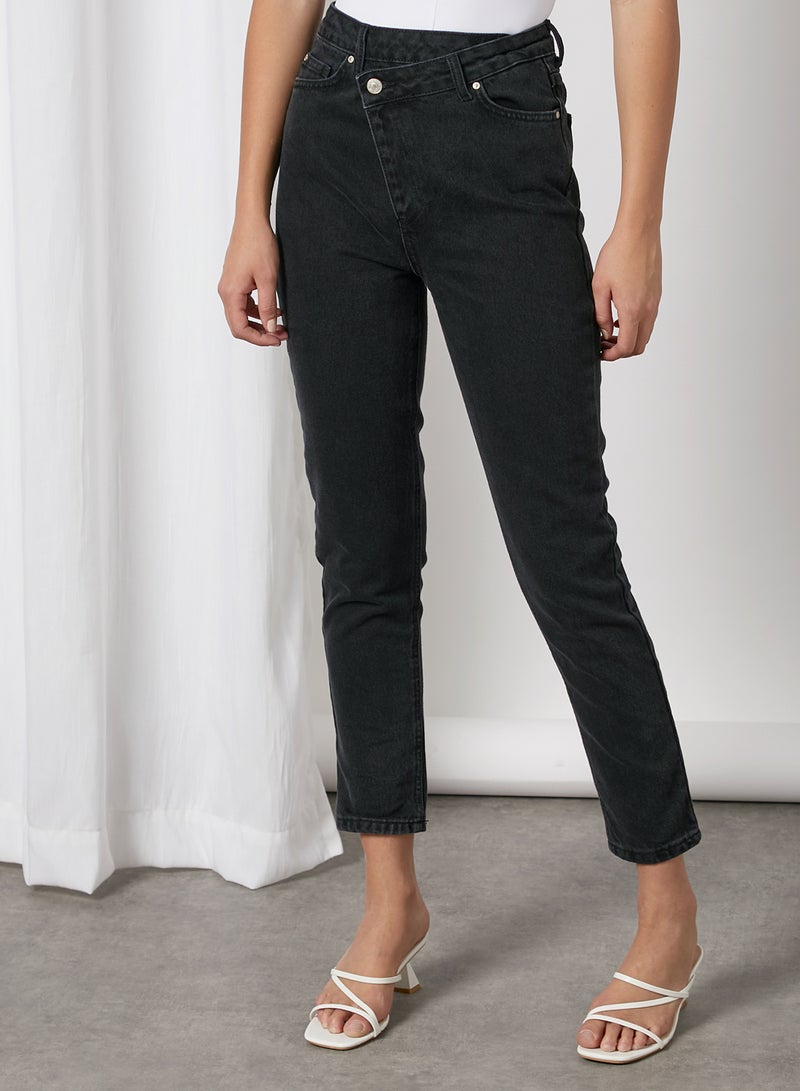 trendyol - Asymmetric Waist Jeans Black - Image 1