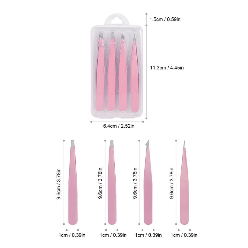 Generic - 4-Piece Eyebrow Tweezers Set With Storage Case Pink - Image 1