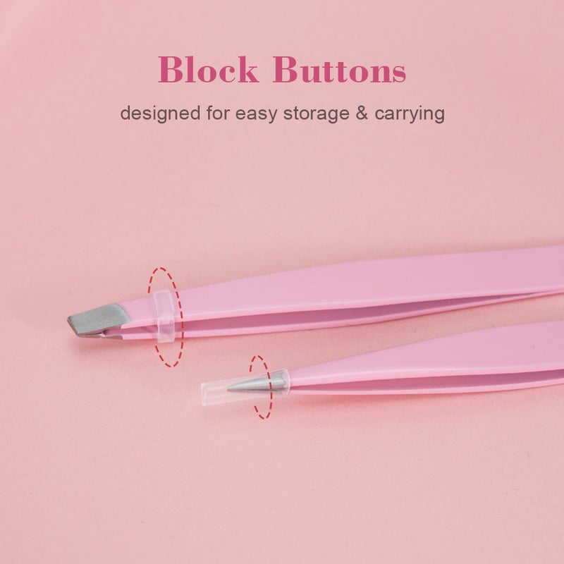 Generic - 4-Piece Eyebrow Tweezers Set With Storage Case Pink - Image 1