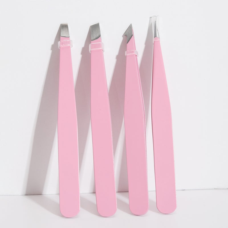 Generic - 4-Piece Eyebrow Tweezers Set With Storage Case Pink - Image 1