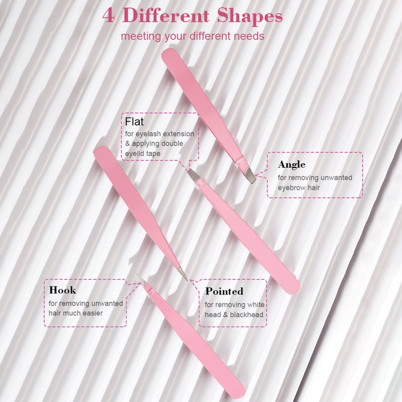 Generic - 4-Piece Eyebrow Tweezers Set With Storage Case Pink - Image 1
