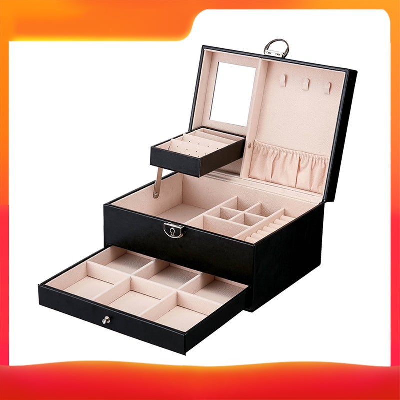 Multi-functional PU Leather Jewelry Storage Case Black - Image 2