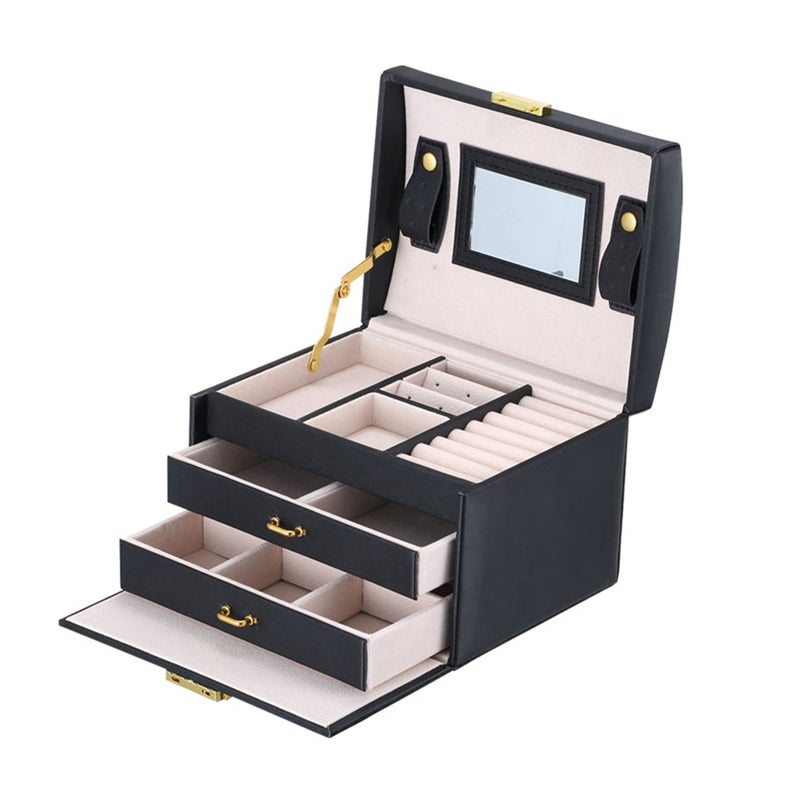 Fashionable PU Leather Jewelry Box Black - Image 1