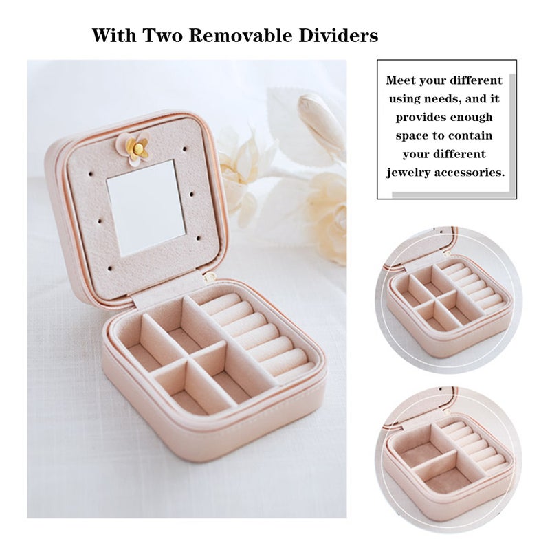 Small Portable Travel Jewelry Box with Mirror Storage Case Orange - Image 5