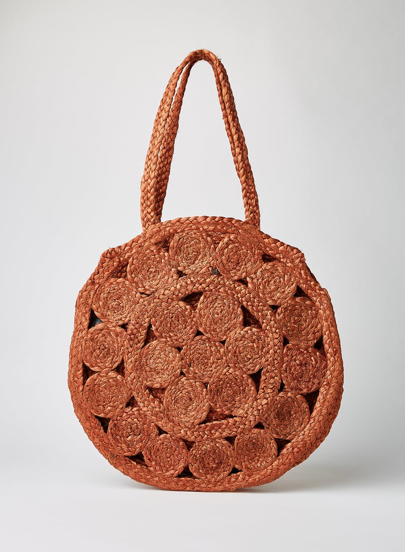 ONLY Johanne Round Jute Flower Tote Bag Brown Patina  - Image 1