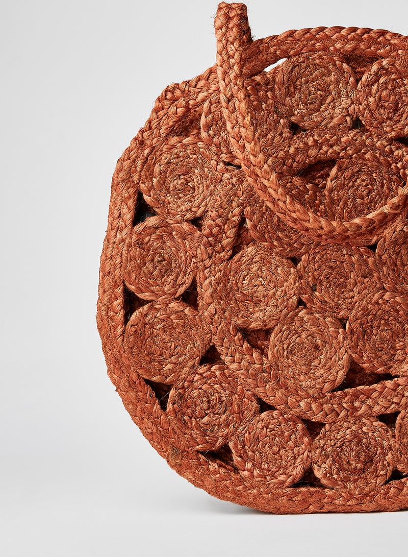 ONLY Johanne Round Jute Flower Tote Bag Brown Patina  - Image 2