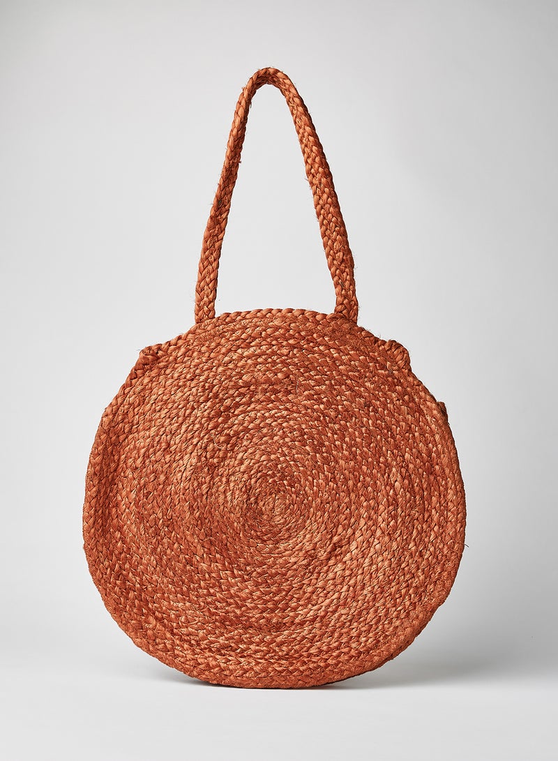ONLY Johanne Round Jute Flower Tote Bag Brown Patina  - Image 3