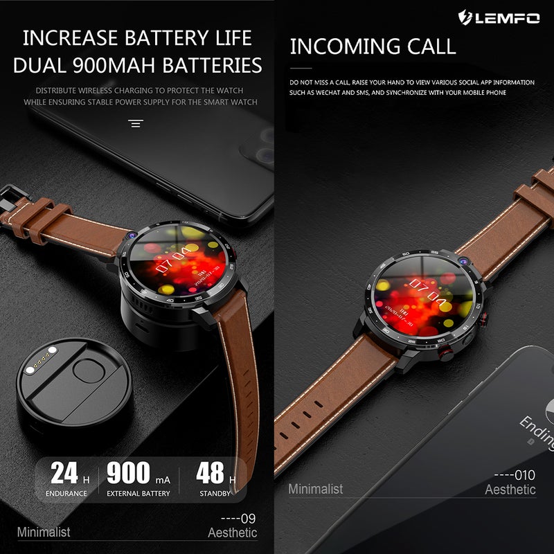 Lemfo - LEM12 Pro 4G LTE Multi-Function Smartwatch For Android/iOS Phones Brown - Image 1