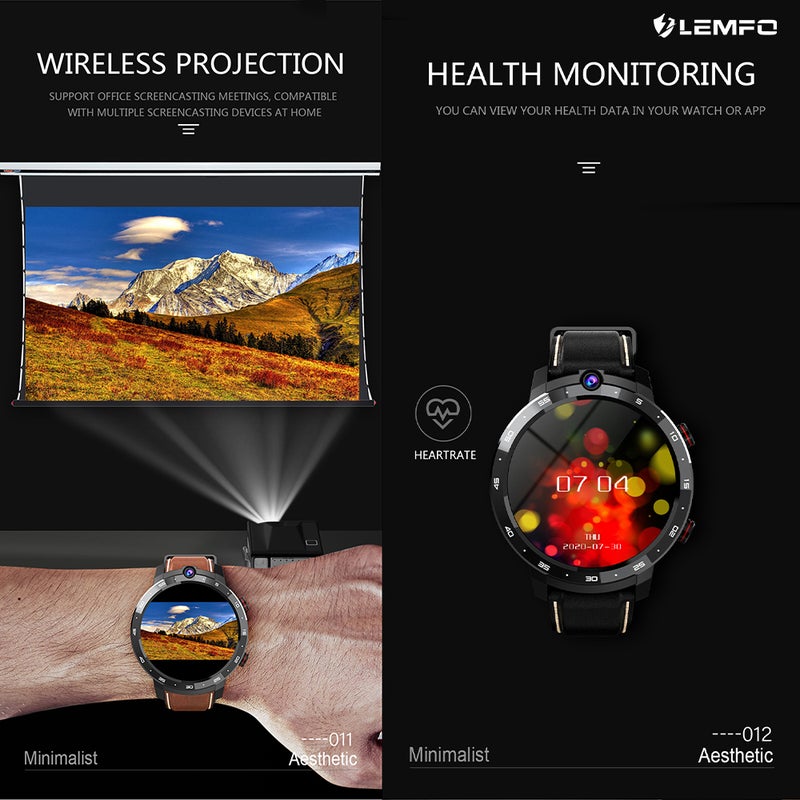 Lemfo - LEM12 Pro 4G LTE Multi-Function Smartwatch For Android/iOS Phones Black - Image 1