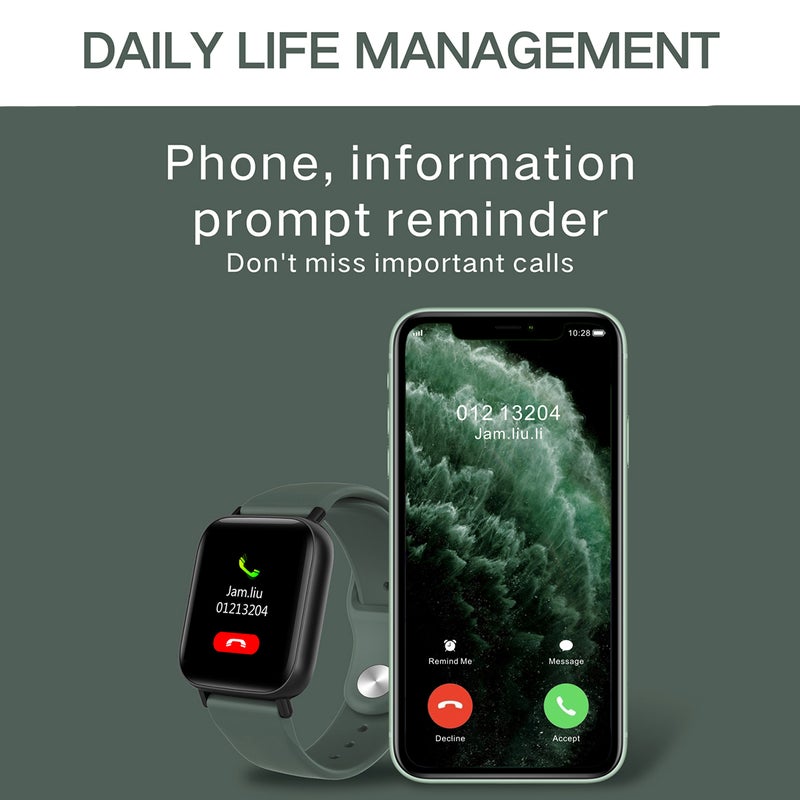 Silicone Band IP67 Waterproof Call Reminder Multi-Function Smartwatch Dark green - Image 3