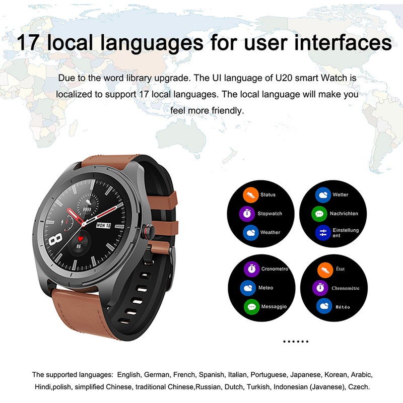 U10 Bluetooth 5.0 IP68 Waterproof Multi-Function Smartwatch For iOS/Android Phones Black