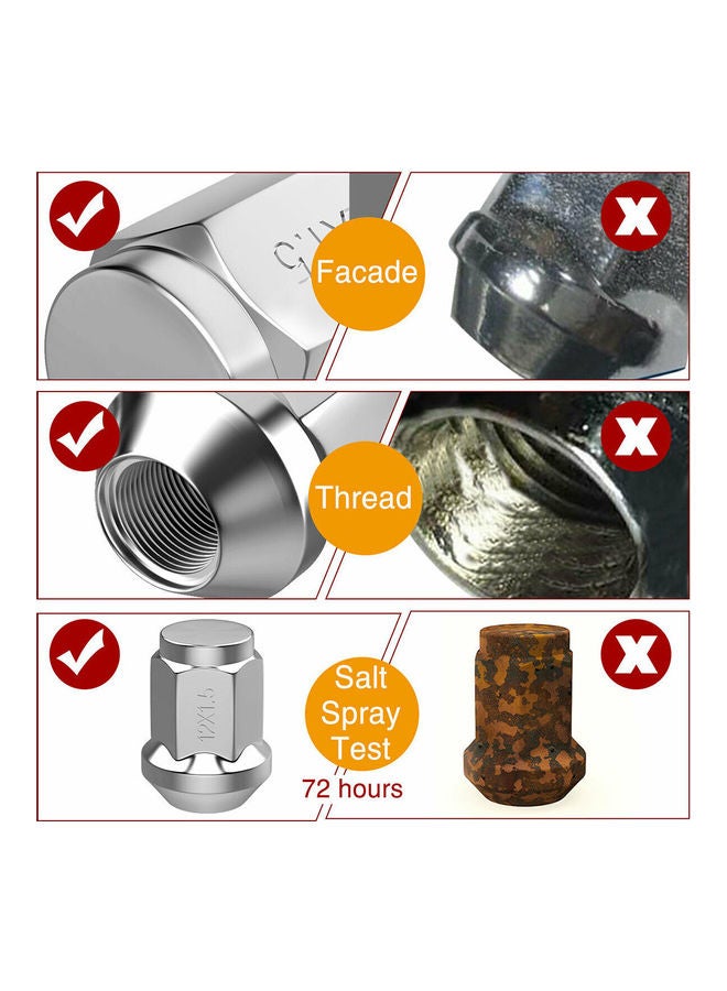 Generic - 20Pcs Lug Nuts Bulge Acorn 12x1.5 Chrome Wheel Nut Replacement for F-ord F-usion F-ocus E-scape - Image 1