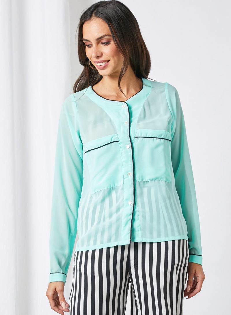 Miss Chase - Dual Pocket Sheer Top Blue - Image 1