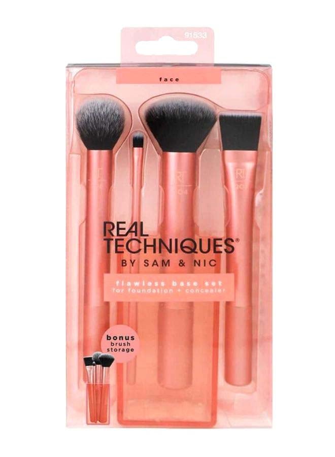 REAL TECHNIQUES - 4-Piece Face Makeup Brush Set With Holder Pink/Black/White - Image 1
