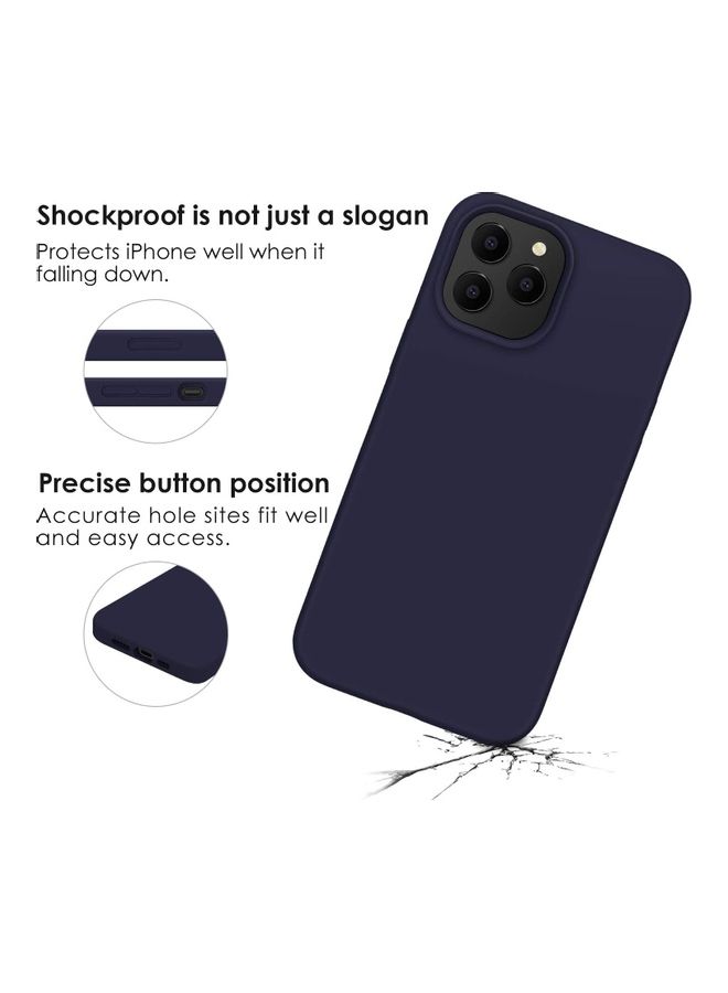 Silicone Shockproof Phone Case With Tempered Screen Protector For iPhone 12 Pro Max Dark Blue