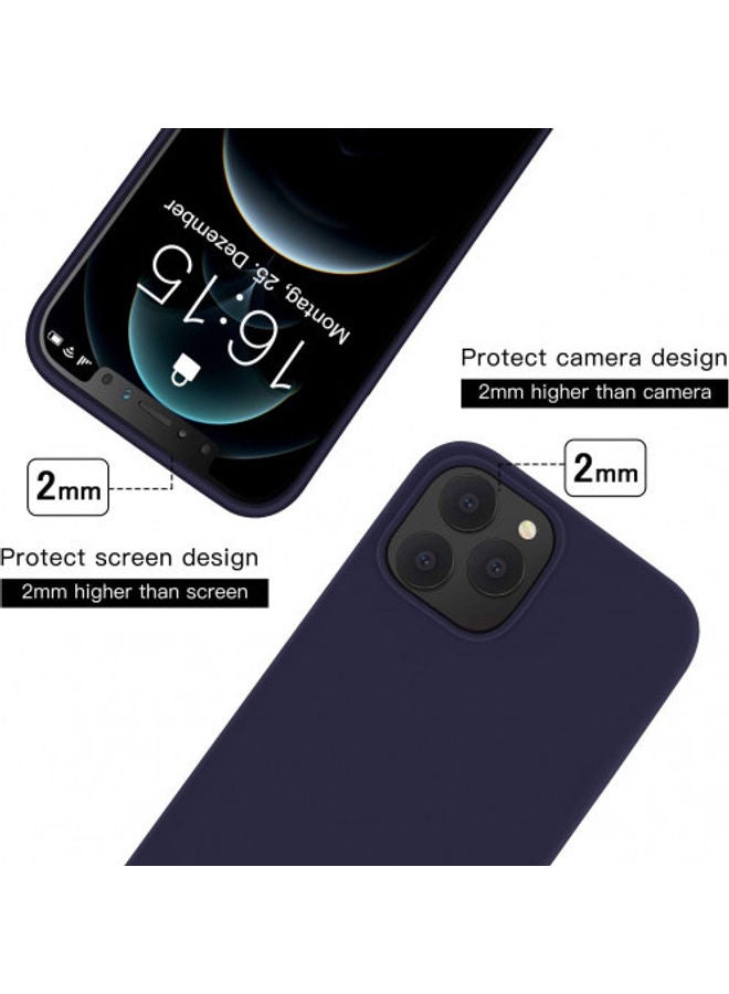 Silicone Shockproof Phone Case With Tempered Screen Protector For iPhone 12 Pro Max Dark Blue
