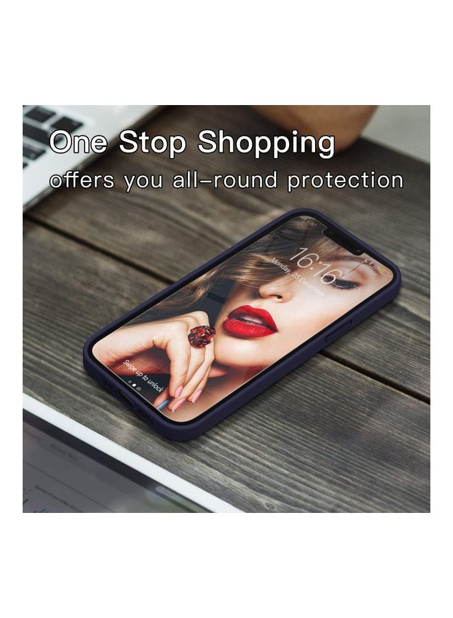 Silicone Shockproof Phone Case With Tempered Screen Protector For iPhone 12 Pro Max Dark Blue
