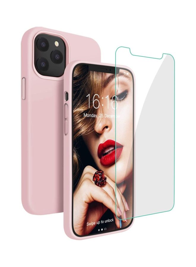 Rock Pow Silicone Shockproof Case Cover With Tempered Screen Protector For Apple iPhone 12 Pro Max Sand Pink - Image 1